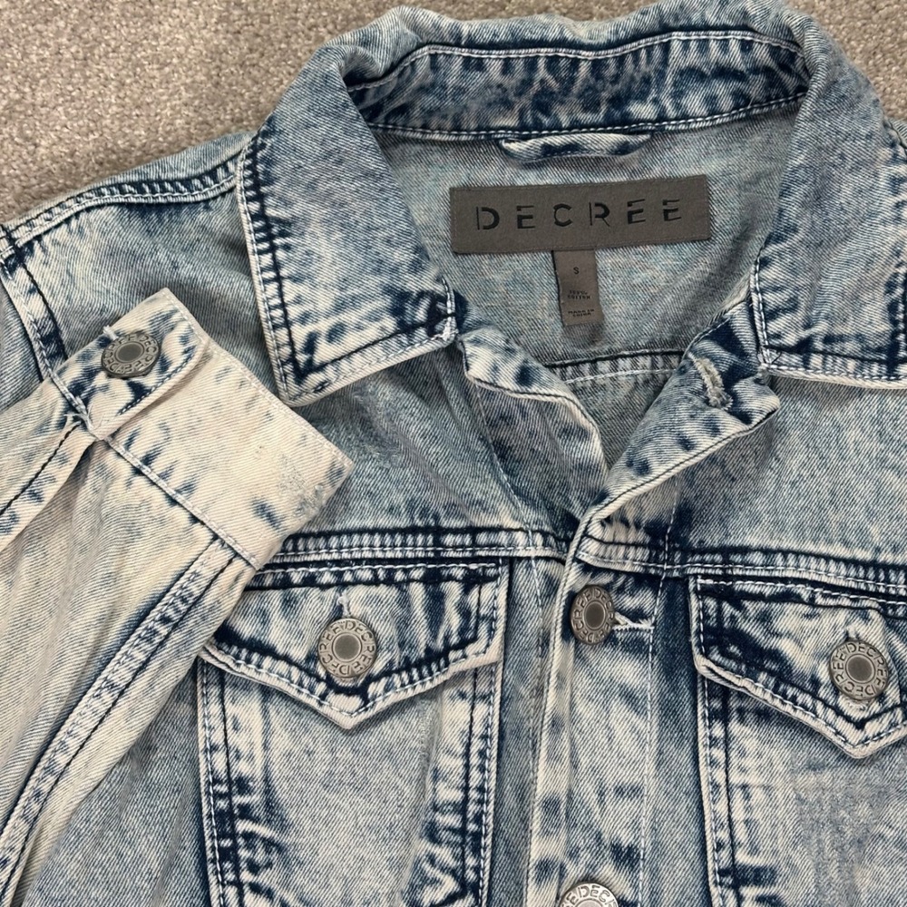 Decree Men's Distressed Denim Jean Jacket Blue Acid Wash‎ Small S